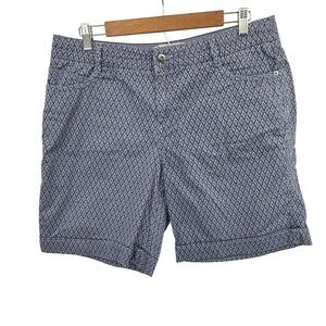 Roverco Geometric Diamond Shorts Womens 14 Grey Blue Good Cuffed Mid Rise